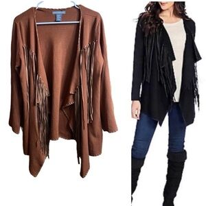 Kate & Mallory Brown Fringe Western Open Front Cardigan Size Medium